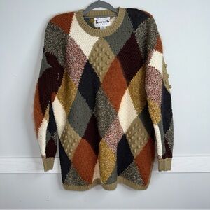 Women's Argyle Sweater - MulticolorHand Made with a Wool,Cotton Raime, Silk